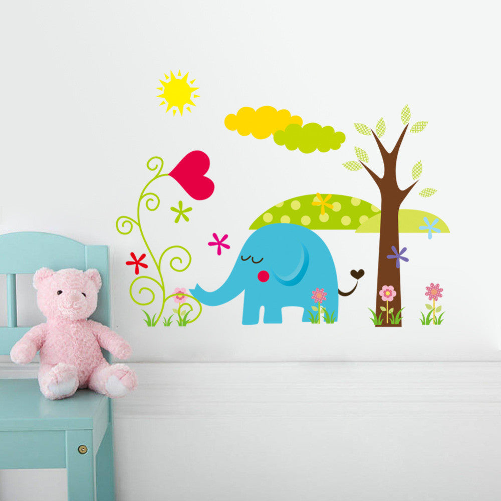 Children's room elephant giraffe  NEW Living Room Bedroom Backdrop decoration tree wall sticker for kids rooms 30*45CM SM6