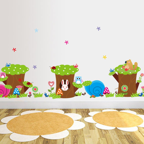 Children's room owl squirrel stump  NEW Living Room Bedroom Backdrop vinyl tree wall sticker for kids rooms 60*90CM SM6