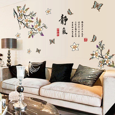 Chinese classical poetry and flowers sitting room bedroom home decoration wall stickers on the wall SM6