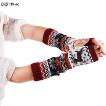 Christmas Elk Knitted Women Gloves Warm Arm Knitted Fingerless Winter Gloves Luvas Feminina#A11 SM6