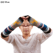 Christmas Elk Knitted Women Gloves Warm Arm Knitted Fingerless Winter Gloves Luvas Feminina#A11 SM6