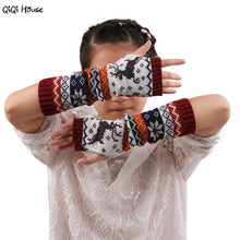Christmas Elk Knitted Women Gloves Warm Arm Knitted Fingerless Winter Gloves Luvas Feminina#A11 SM6