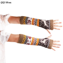 Christmas Elk Knitted Women Gloves Warm Arm Knitted Fingerless Winter Gloves Luvas Feminina#A11 SM6