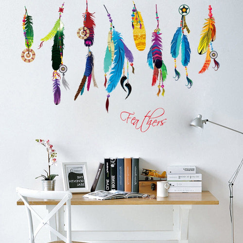 Classic Creative Dream Catcher Feather Wall Sticker Art Decal Mural Lucky Bedroom Living Wallpaper Home Decoration Gifts Parede SM6