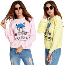 College Women Hoodies Cartoon Dog Sweatshirts Casual Printed Candy Color Harajuku Tracksuit Sudaderas With Tassel SM6