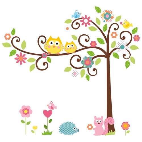Color cartoon owl tree children room wall stickers in the household adornment wall to stick on the wall SM6