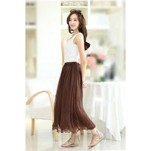 Colorful Women's Tulle Skirt Elastic Waist Silk Chiffon Pleated Long PY3 SM6