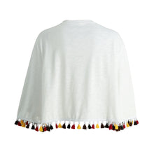 Contrast Tassel Hemline Women Shirt Tops Round Neck Dropped Shoulder Blusas Short Loose Fit Harajuku Clothes White Pullover  SM6