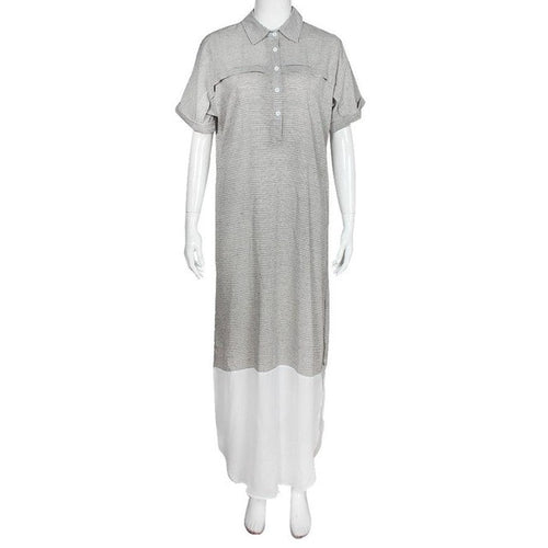 Cotton Maxi Dress Shirt Short Sleeve Spilt Sexy Striped Dress Turn-Down Collar Long Summer Dress Vestido Listrado#B729 SM6