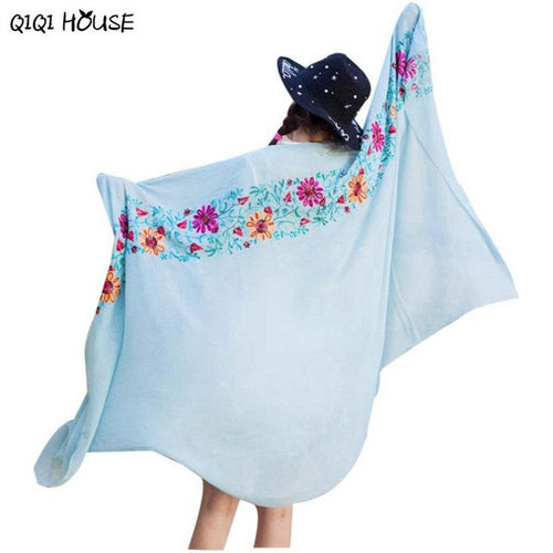 Cotton Shawl Embroidered Floral Solid Retro Scarf Ladies Ethnic Style Scarf Beach Head Sarong Autumn Warm Poncho De Inverno#B905 SM6