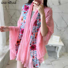 Cotton Shawl Embroidered Floral Solid Retro Scarf Ladies Ethnic Style Scarf Beach Head Sarong Autumn Warm Poncho De Inverno#B905 SM6