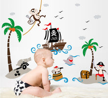 Creative kindergarten school classroom glass decorative coconut trees pirate ship children room wall stickers SM6