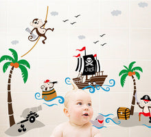 Creative kindergarten school classroom glass decorative coconut trees pirate ship children room wall stickers SM6