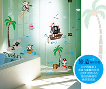 Creative kindergarten school classroom glass decorative coconut trees pirate ship children room wall stickers SM6