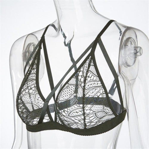 Crop Top Bra Sexy Lace Cross Bandage Hollow Out Lace Bralette Cropped Tops Lace Floral Sexy Tops Cropped Feminino#212 SM6