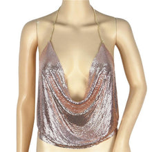 Crop Top Sexy V-neck Halter Backless Sequins Women Tops Ladies Club Wear Sexy Metal Chain Camis Roupas Sexy E Sensuais#121 SM6