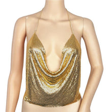 Crop Top Sexy V-neck Halter Backless Sequins Women Tops Ladies Club Wear Sexy Metal Chain Camis Roupas Sexy E Sensuais#121 SM6