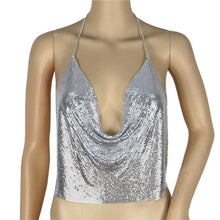 Crop Top Sexy V-neck Halter Backless Sequins Women Tops Ladies Club Wear Sexy Metal Chain Camis Roupas Sexy E Sensuais#121 SM6