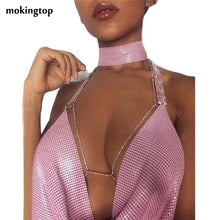 Crop Top Sexy V-neck Halter Backless Sequins Women Tops Ladies Club Wear Sexy Metal Chain Camis Roupas Sexy E Sensuais#121 SM6