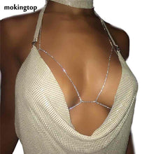 Crop Top Sexy V-neck Halter Backless Sequins Women Tops Ladies Club Wear Sexy Metal Chain Camis Roupas Sexy E Sensuais#121 SM6