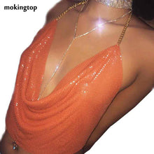 Crop Top Sexy V-neck Halter Backless Sequins Women Tops Ladies Club Wear Sexy Metal Chain Camis Roupas Sexy E Sensuais#121 SM6