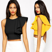 Crop Top Summer Sleeveless Blouse Ruffles Casual Midriff Top Tank Short Chalecos Mujer Camiseta De Tirantes Mujer#B803 SM6