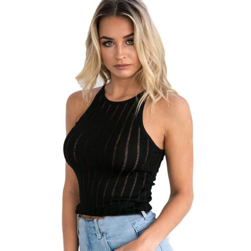 Crop Tops Women  New Fashion Cotton  Womans Short Sleeveless Low Cut Tanks Top For Women Strap Camis Black White #416 SM6