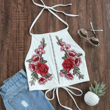 Crop Tops Women   New Embroidery Flower Womans Short Halter Neck Bandage Low Cut Tanks Top Women #23 SM6