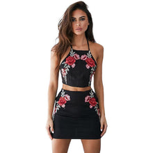 Crop Tops Women's Sets Embroidery Rose Backless Women Tanks Top+Skirts Summer Clothes Jupe Femme Saias Das Mulheres#212 SM6