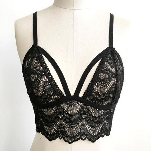 Cropped Lace Bra Floral Hollow Halter Sexy Lingerie Lace Bralette Summer Bustier Bra Tops Sujetador Sin Relleno Encaje#212 SM6