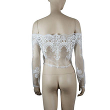 Cropped Women Blouses Lace Floral Transparent Long Sleeve Bodycon Blouse Off Shoulder Tops Ropa Mujer#212 SM6