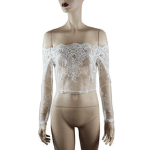 Cropped Women Blouses Lace Floral Transparent Long Sleeve Bodycon Blouse Off Shoulder Tops Ropa Mujer#212 SM6
