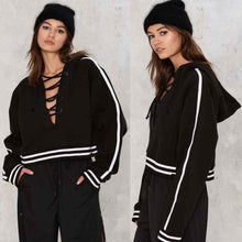Cropped Women Hoodies Sweatshirts Solid Lacing Up Women Casual Pullovers Tops Jumper Basic Sueter Feminino#A113 SM6