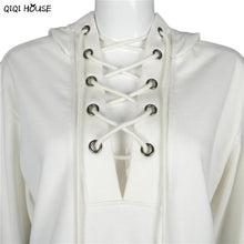 Cropped Women Hoodies Sweatshirts Solid Lacing Up Women Casual Pullovers Tops Jumper Basic Sueter Feminino#A113 SM6