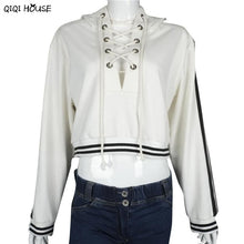 Cropped Women Hoodies Sweatshirts Solid Lacing Up Women Casual Pullovers Tops Jumper Basic Sueter Feminino#A113 SM6