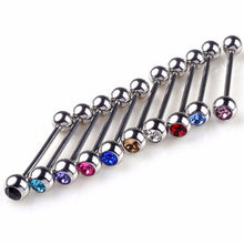 Crystal Ball Tongue Bars Ring Barbell Piercing Stainless Steel Body Jewelry 5Pcs Mixed Colors SM6