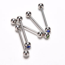 Crystal Ball Tongue Bars Ring Barbell Piercing Stainless Steel Body Jewelry 5Pcs Mixed Colors SM6