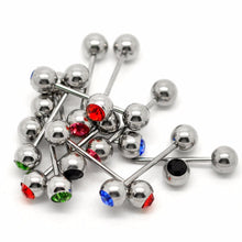 Crystal Ball Tongue Bars Ring Barbell Piercing Stainless Steel Body Jewelry 5Pcs Mixed Colors SM6
