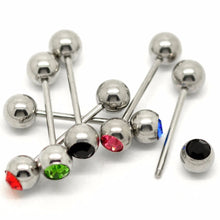 Crystal Ball Tongue Bars Ring Barbell Piercing Stainless Steel Body Jewelry 5Pcs Mixed Colors SM6