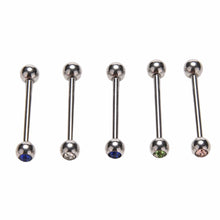 Crystal Ball Tongue Bars Ring Barbell Piercing Stainless Steel Body Jewelry 5Pcs Mixed Colors SM6