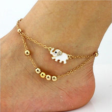 Crystal Elephant Charm Anklet Women gold 2 Layer Link Chain Metal Beads Barefoot S al Foot Jewelry Feet Bracelet SM6
