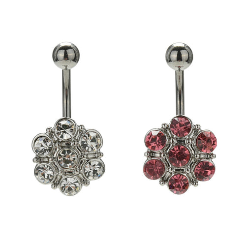 Crystal Flower Surgical Steel Barbell Piercing Belly Button Navel Ring Bar Body Piercing SM6