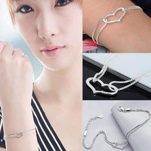 Crystal Love Heart Charm Chain Bracelet For Women Lady Girl Silver Plated Color Jewelry Bracelets SM6