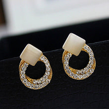 Crystal Rhinestone Stud Earrings Gold Double Ring Ear Studs Geometric Women Jewelry Elegant Korean Style SM6