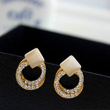 Crystal Rhinestone Stud Earrings Gold Double Ring Ear Studs Geometric Women Jewelry Elegant Korean Style SM6