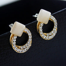 Crystal Rhinestone Stud Earrings Gold Double Ring Ear Studs Geometric Women Jewelry Elegant Korean Style SM6
