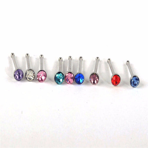 Crystal Stud Silver Colorful Nose Ring Nose Stud Stainless Surgical Steel Nose Piercing Body Jewelry 24pcs SM6