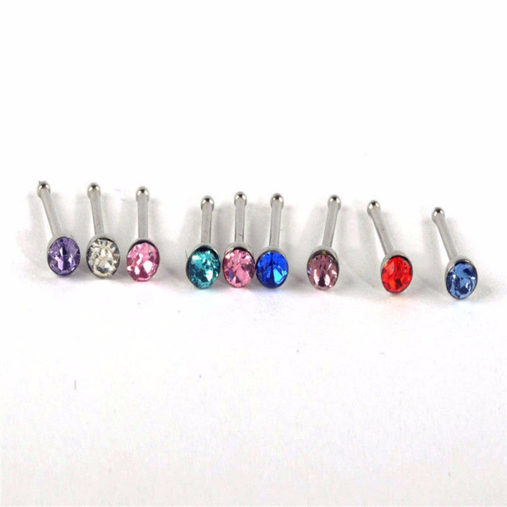 Crystal Stud Silver Colorful Nose Ring Nose Stud Stainless Surgical Steel Nose Piercing Body Jewelry 24pcs SM6