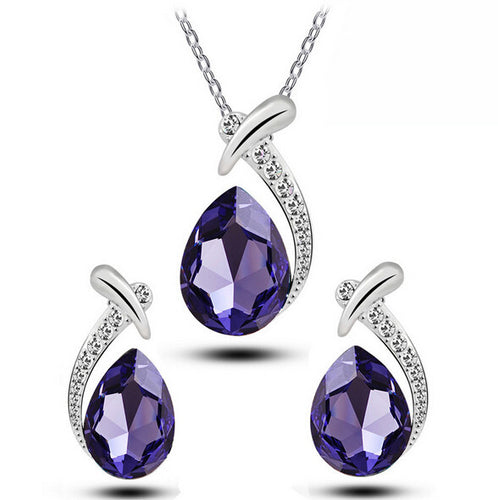 Crystal Water Drop Silver Plated Earrings Necklaces Bridal Jewelry Sets WF Water Drop Earrings Necklaces Jewelry Sets SM6