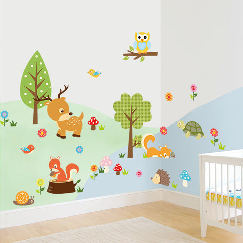 Cute Animals Wall Sticker Zoo Tiger Owl Turtle Tree Forest Vinyl Art Wall Quote Stickers Colorful PVC Decal Decor Kid Baby Room SM6
